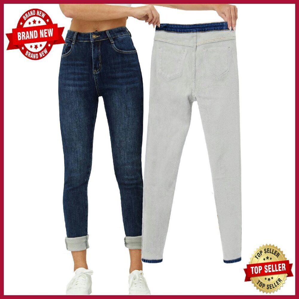 Women's Fleece Lined Skinny Jeans High Waist Warm Thermal Winter Denim